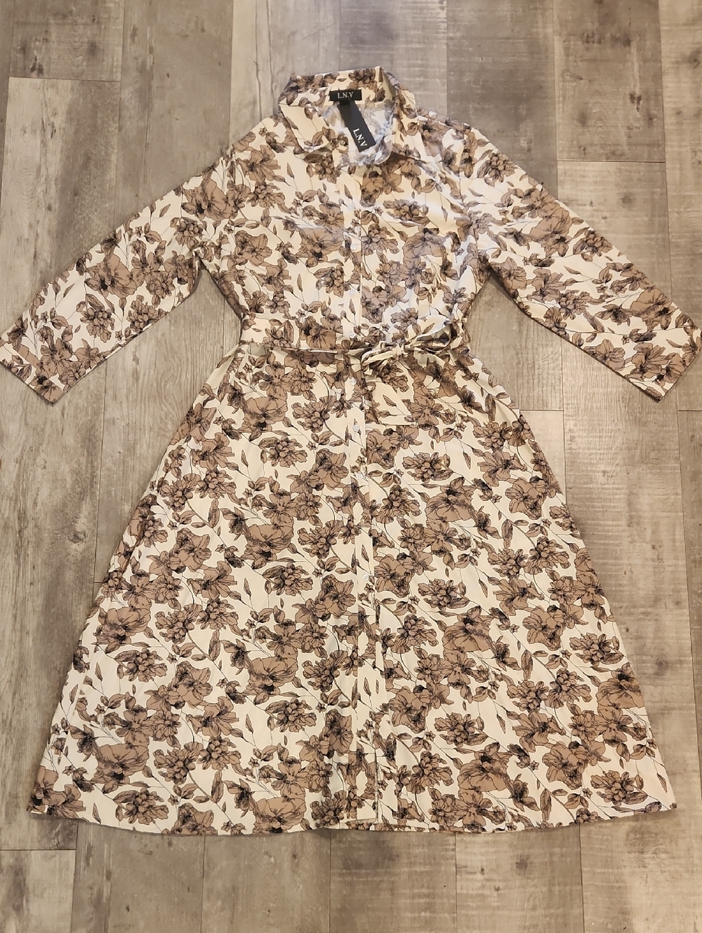 LNV Floral Dress in Cream and Brown